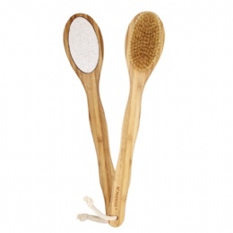 Premium Bamboo Bath & Shower Brush+ Foot Massage Pumice（2 in 1）YBB-011